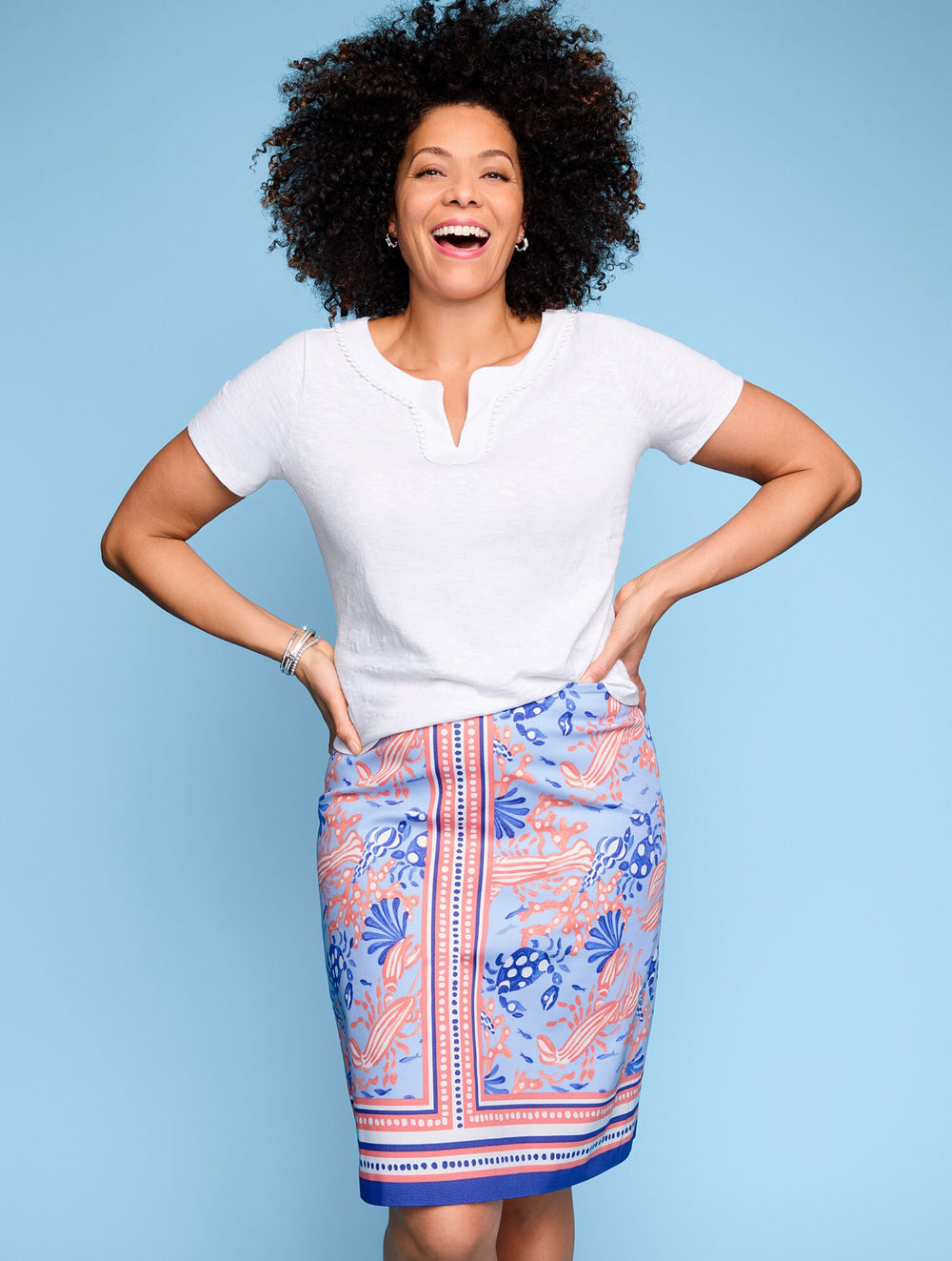 DOT TRIM SPLIT NECK TEE | Talbots online