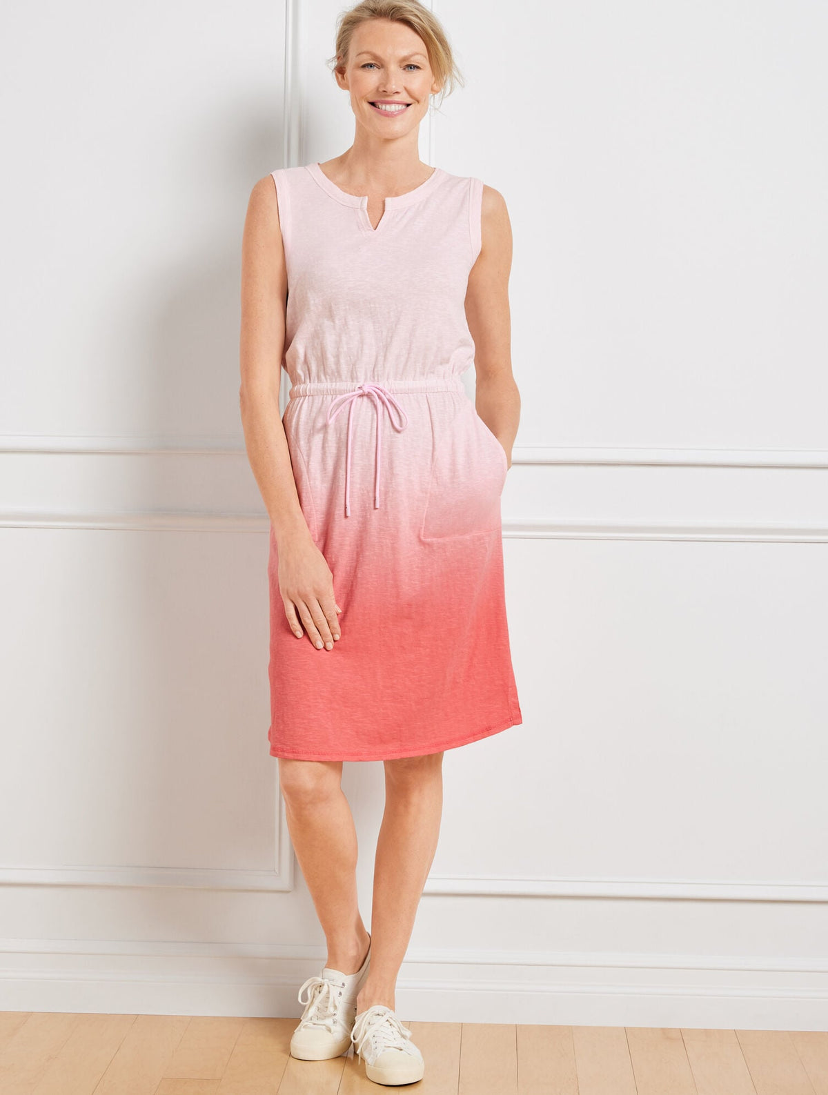 SUPERSOFT SLUB DRAWSTRING WAIST DRESS - DIP DYE | Talbots sale