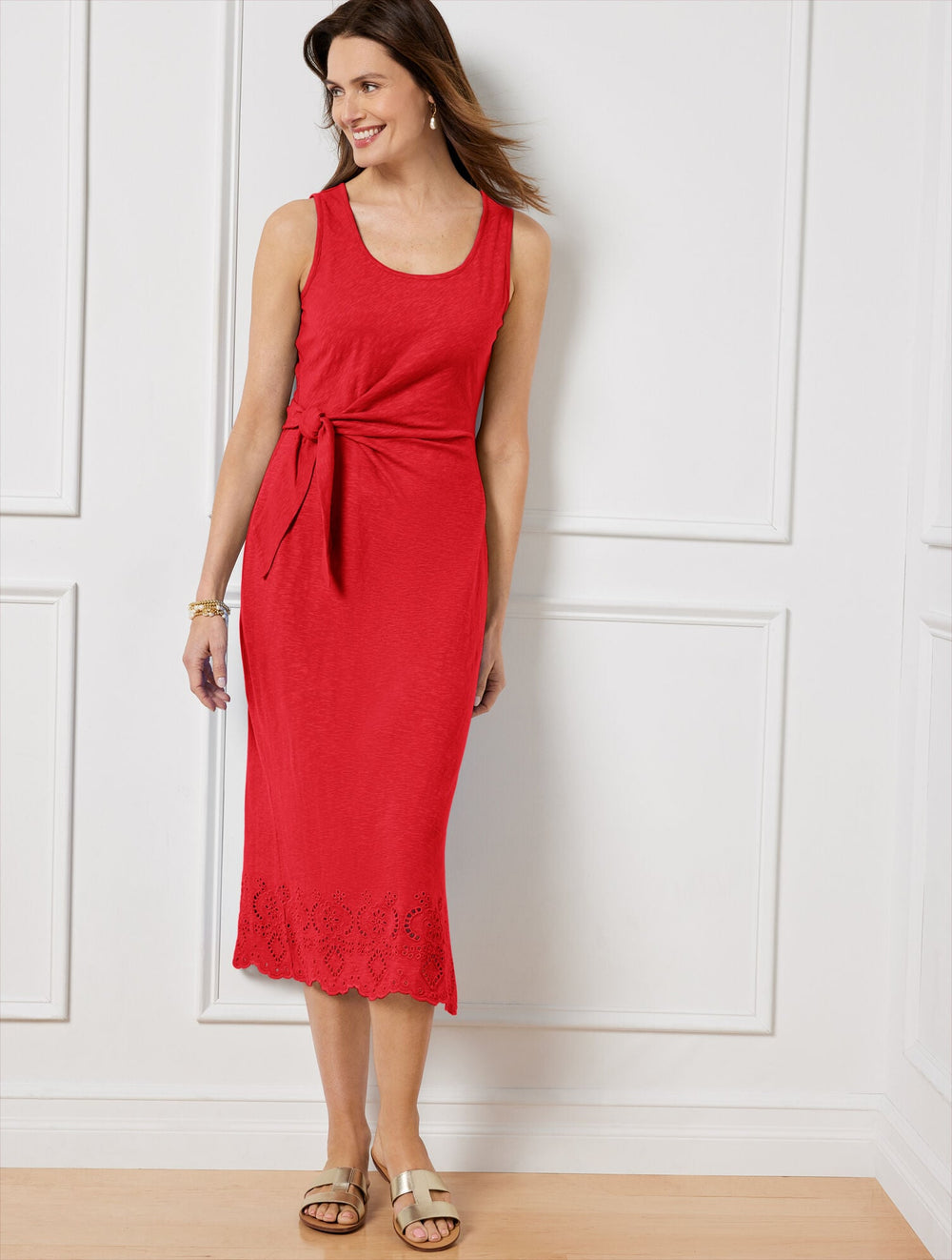 NANTUCKET SLUB SLEEVELESS SIDE TIE MIDI DRESS | Talbots discount
