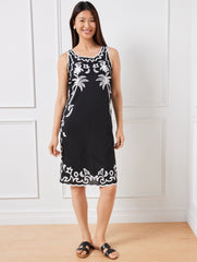 EMBROIDERED LINEN COTTON SHIFT DRESS | Talbots sale