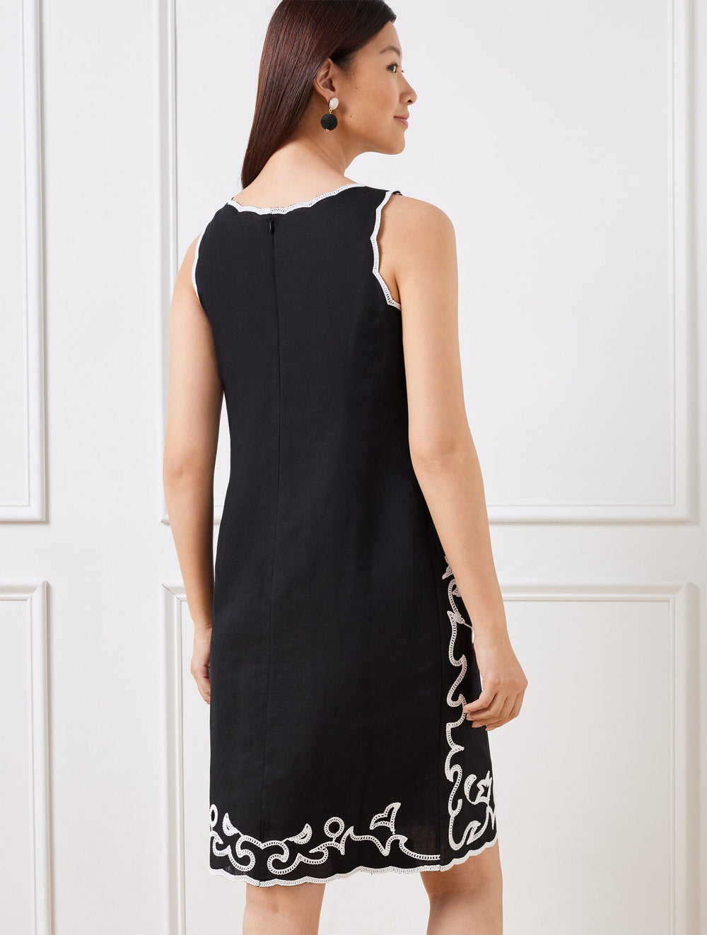 EMBROIDERED LINEN COTTON SHIFT DRESS | Talbots sale