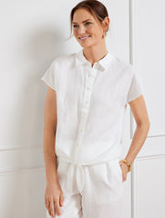 LINEN TIE HEM BUTTON FRONT TOP | Talbots on sale