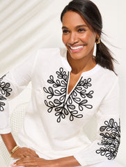 EMBROIDERED LINEN COTTON TUNIC | Talbots sale