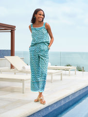 LINEN SQUARE NECK SHELL - OVAL MEDALLION | Talbots outlet