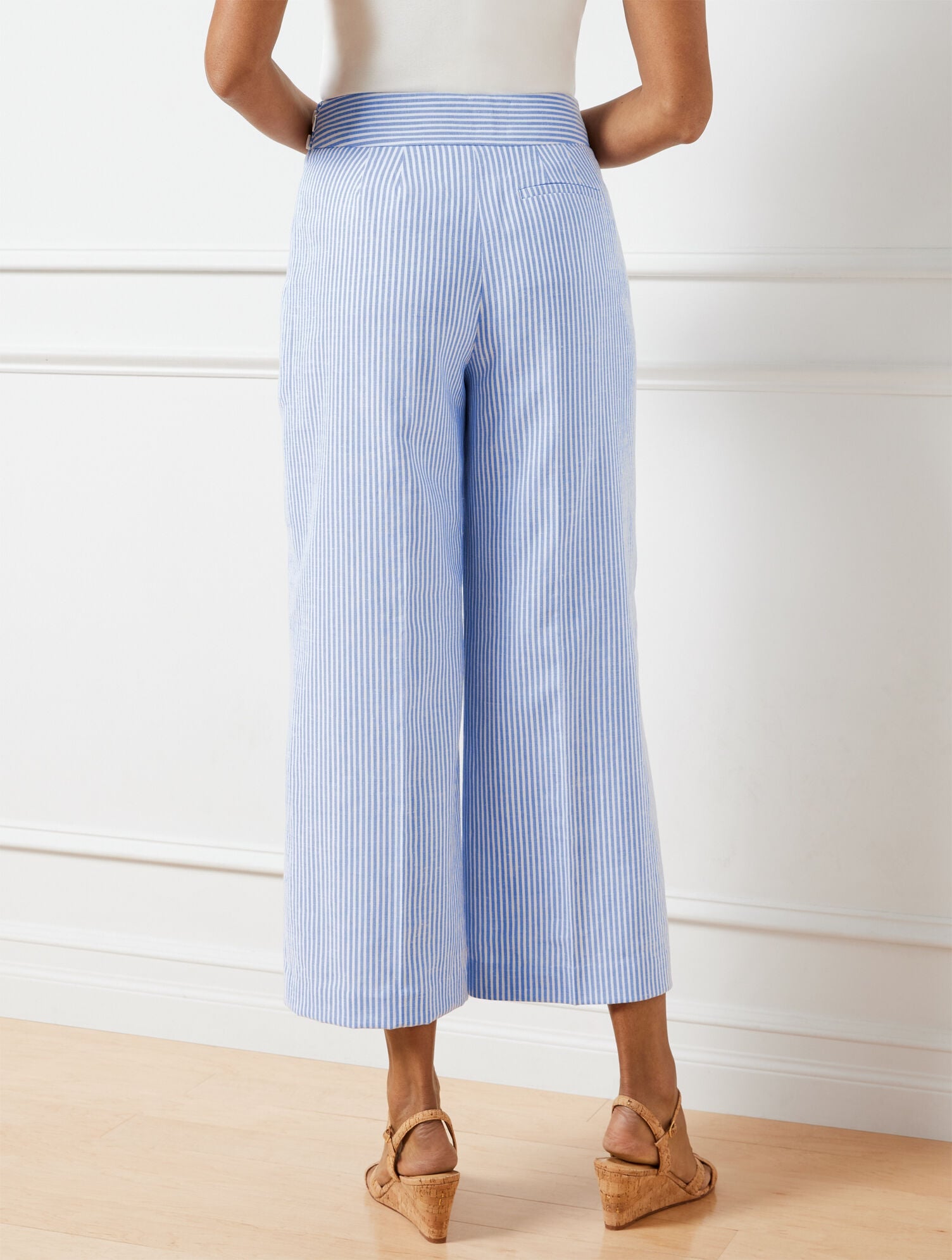 LINEN BLEND WIDE LEG CROP PANTS - SUNSET STRIPE | Talbots on sale