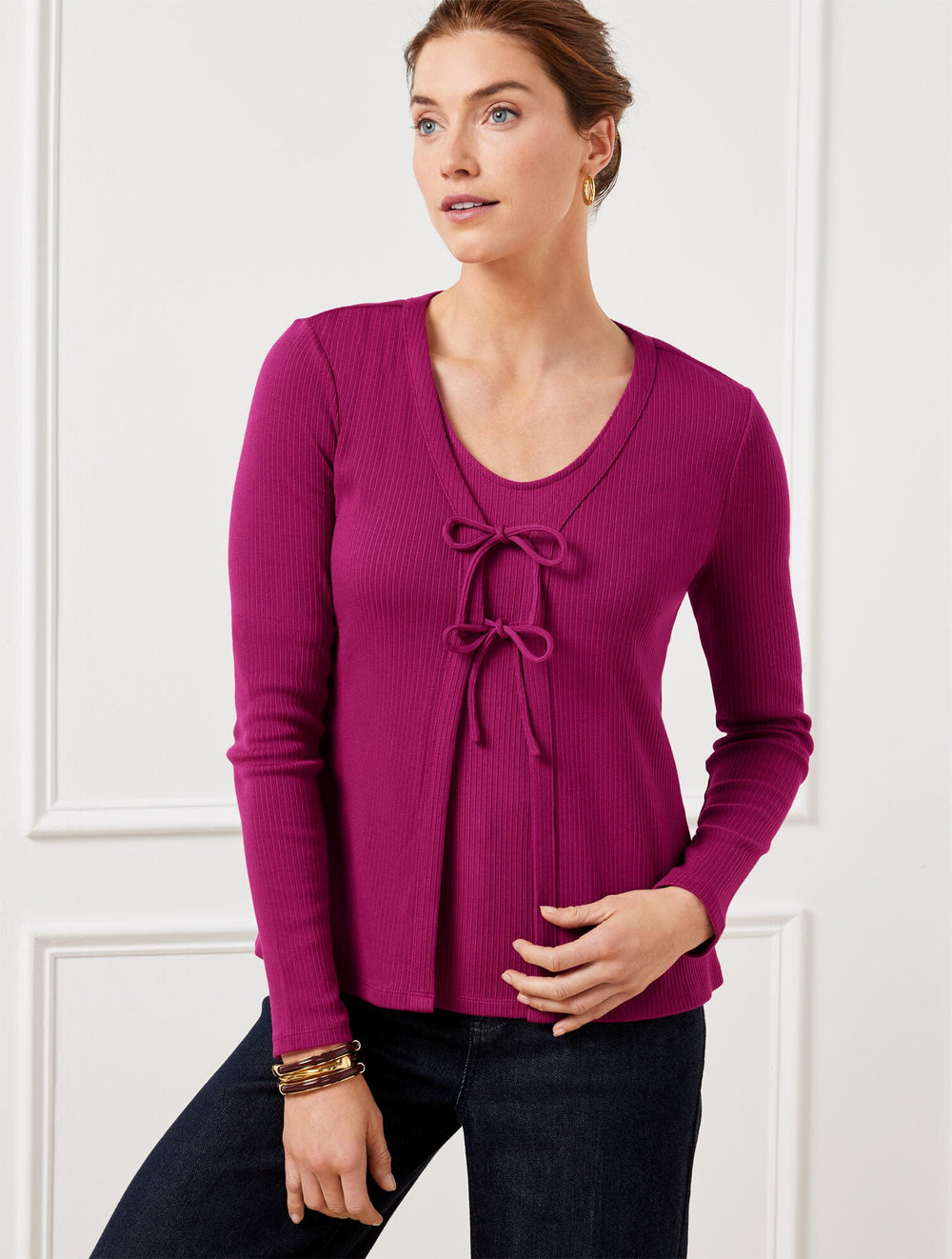 RIBBED TIE FRONT CARDIGAN | Talbots outlet