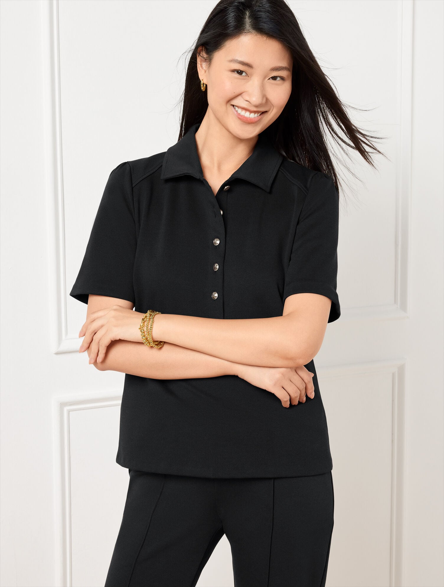 PASSPORT PONTE SHORT SLEEVE POLO | Talbots discount