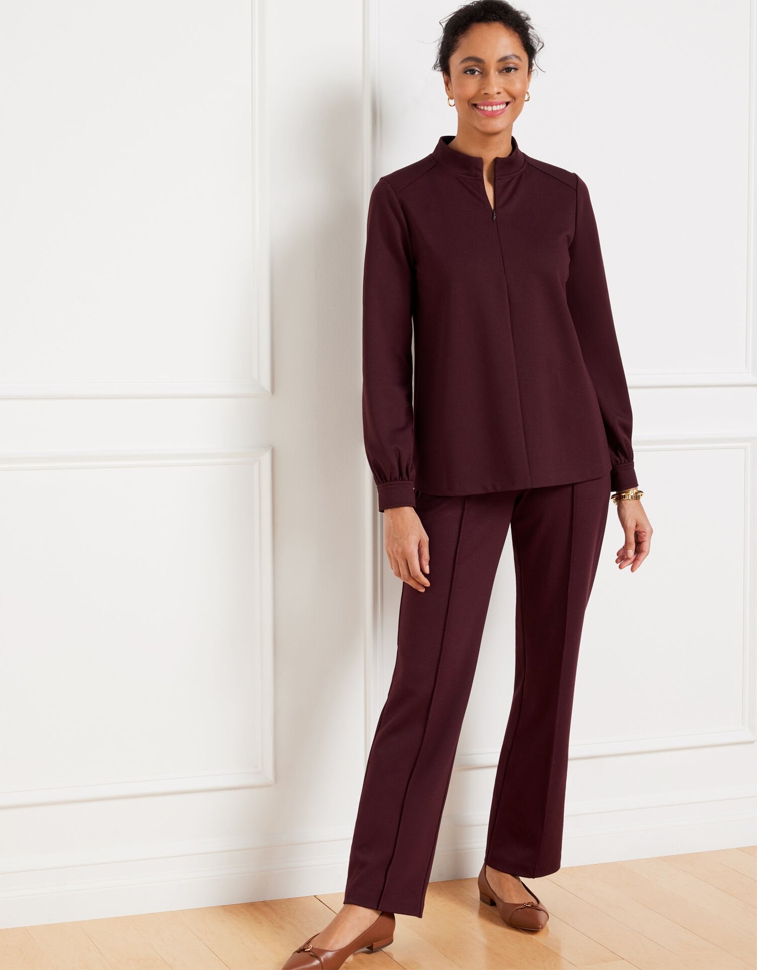 PASSPORT PONTE ZIP MOCKNECK PULLOVER | Talbots online