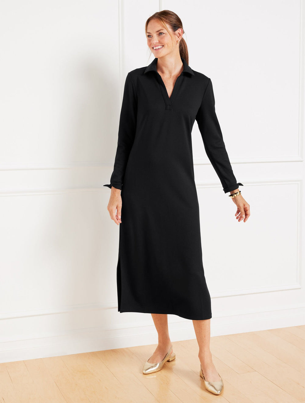 PASSPORT PONTE JOHNNY COLLAR MIDI DRESS | Talbots discount