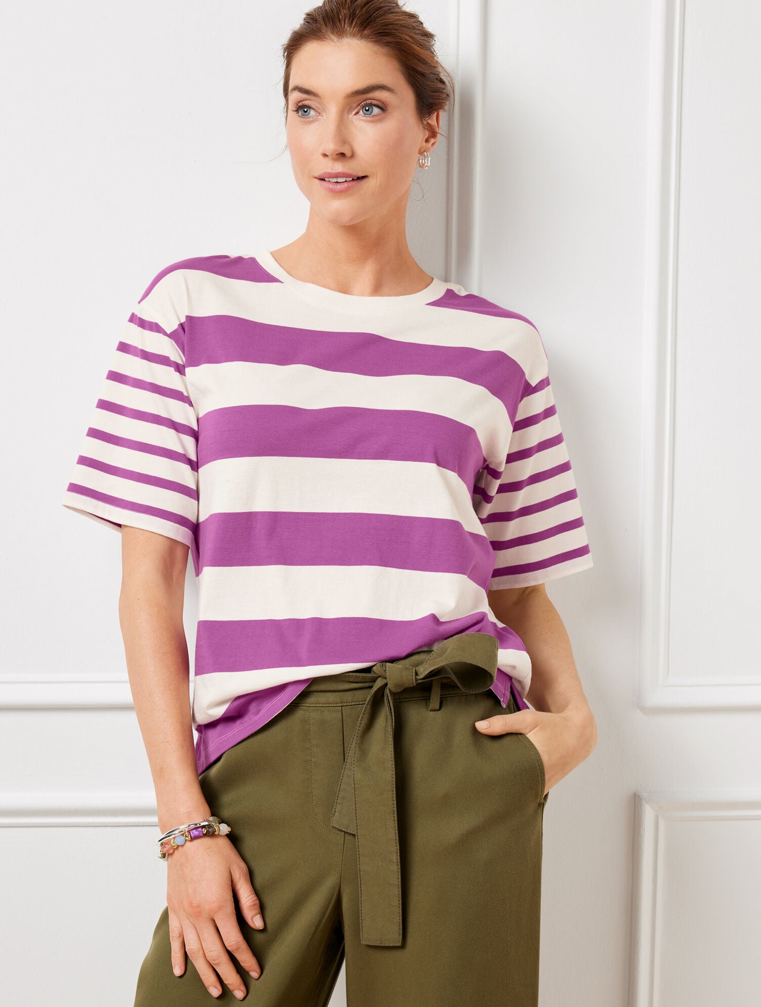 BOXY CREWNECK TEE - MIXED STRIPE | Talbots discount