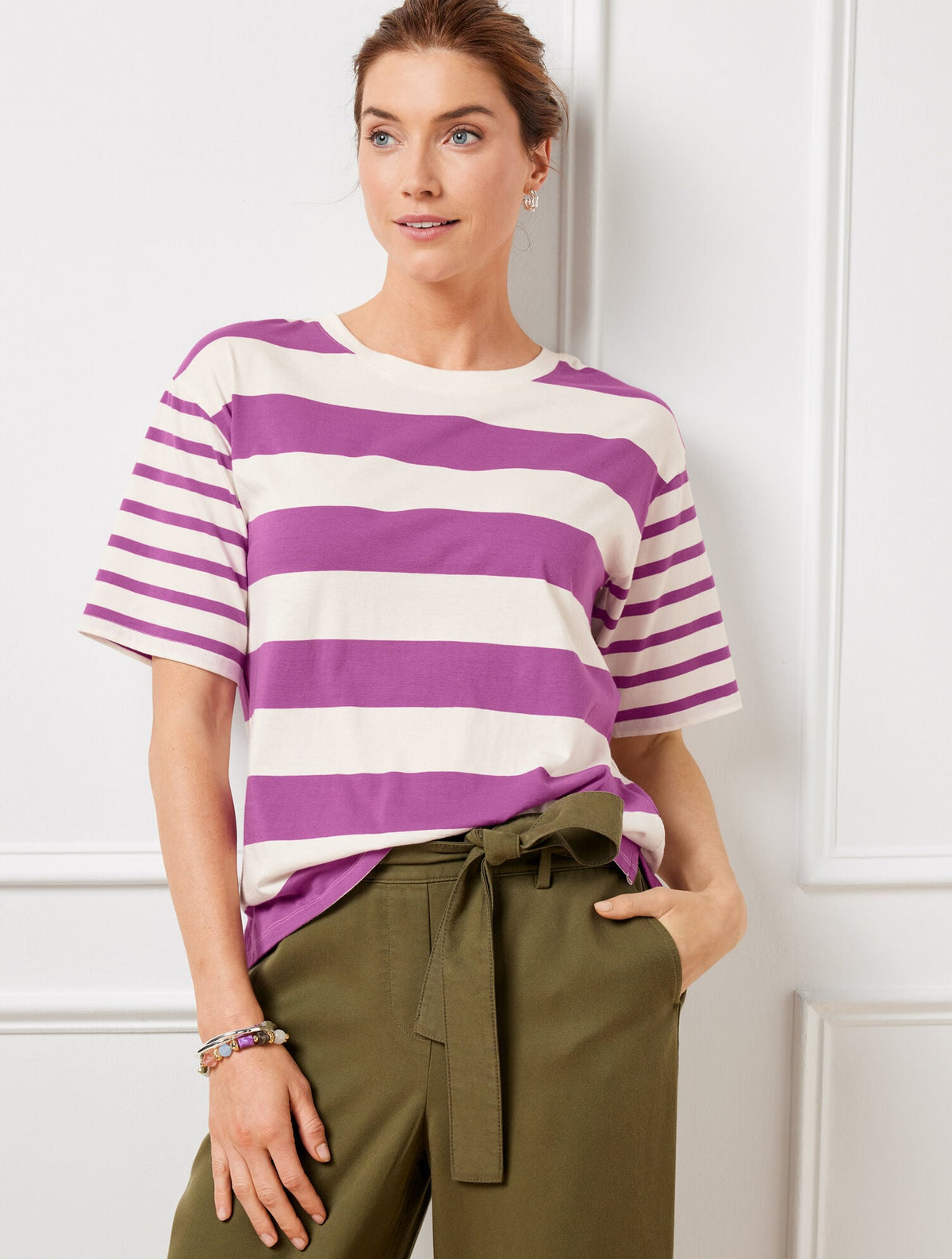 BOXY CREWNECK TEE - MIXED STRIPE | Talbots discount