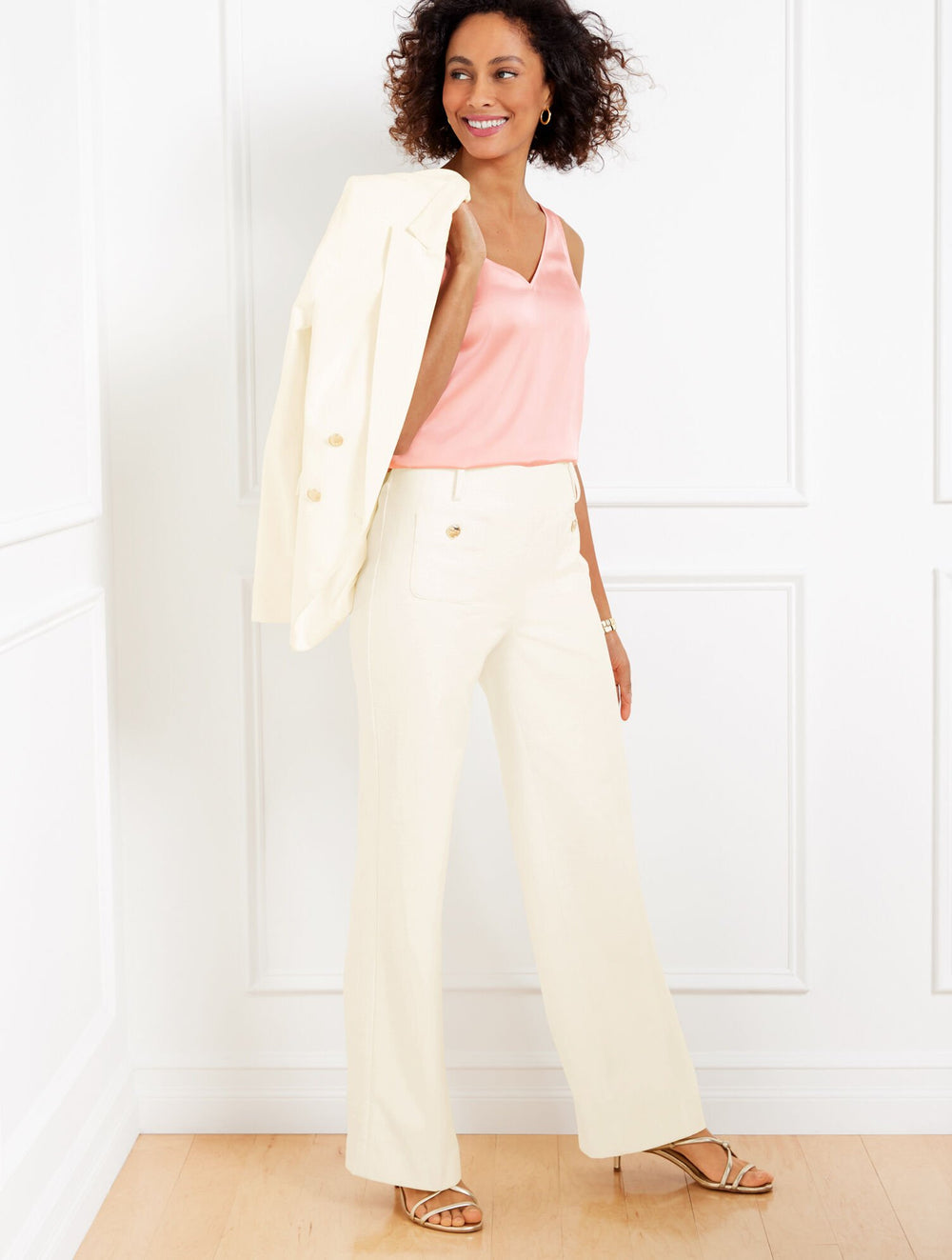 TEXTURED COTTON WIDE LEG PANTS | Talbots for sale