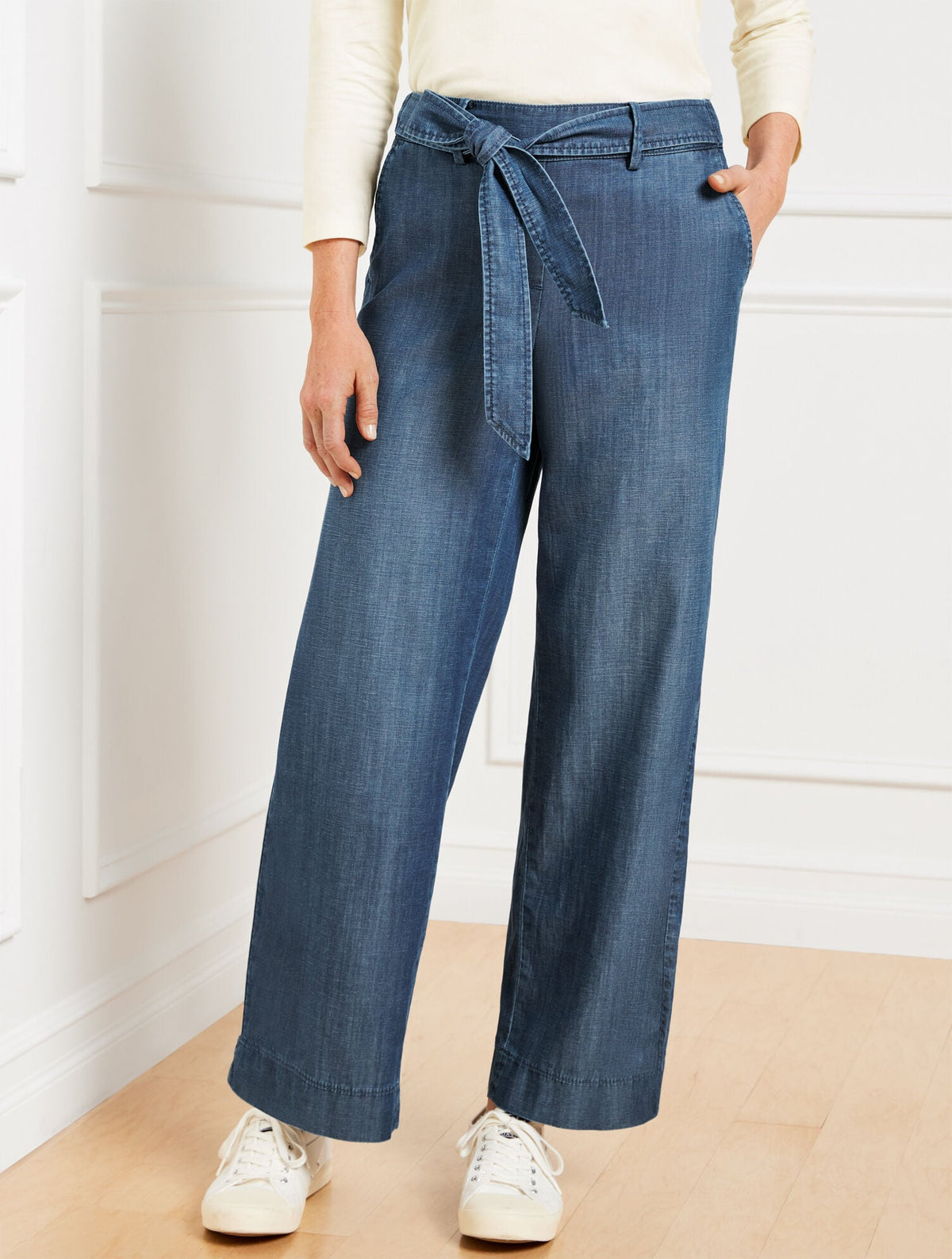 BELTED WIDE ANKLE PANTS - KALI WASH | Talbots on sale
