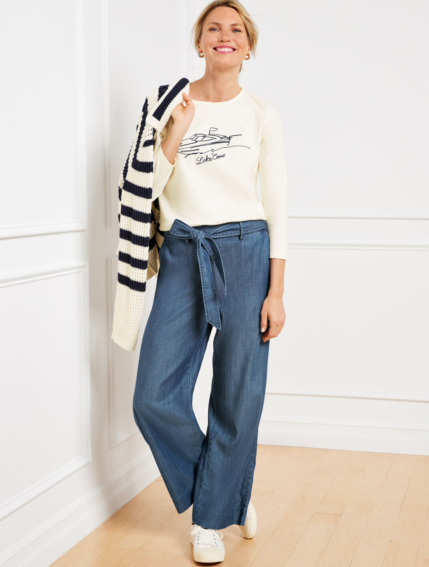 BELTED WIDE ANKLE PANTS - KALI WASH | Talbots on sale