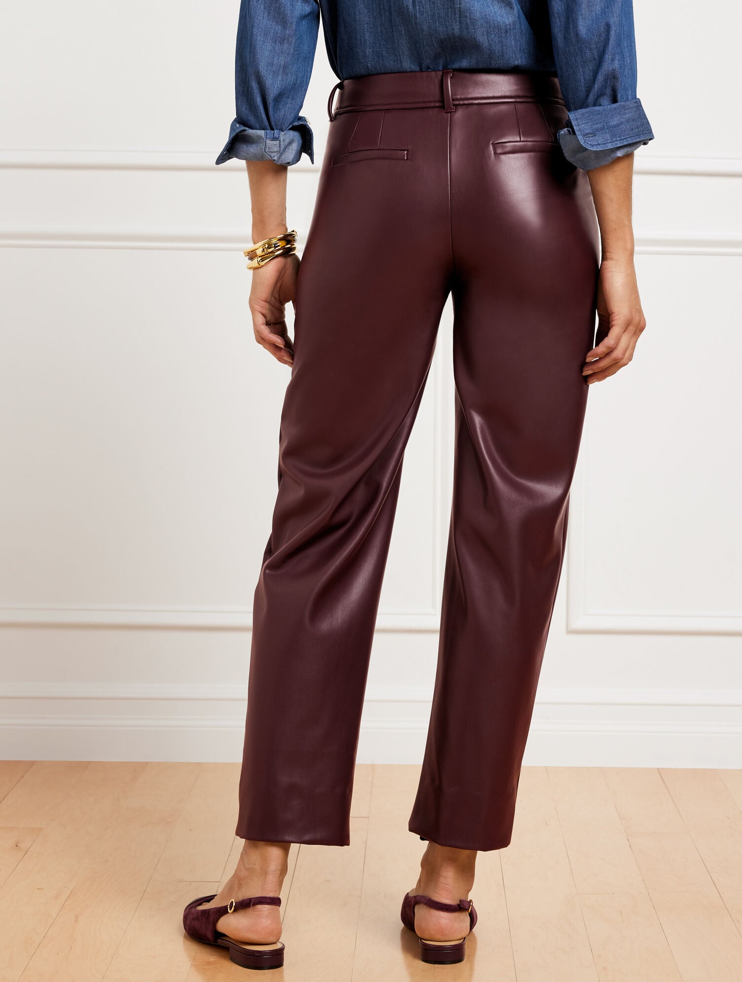 FAUX LEATHER STRAIGHT ANKLE PANTS | Talbots online