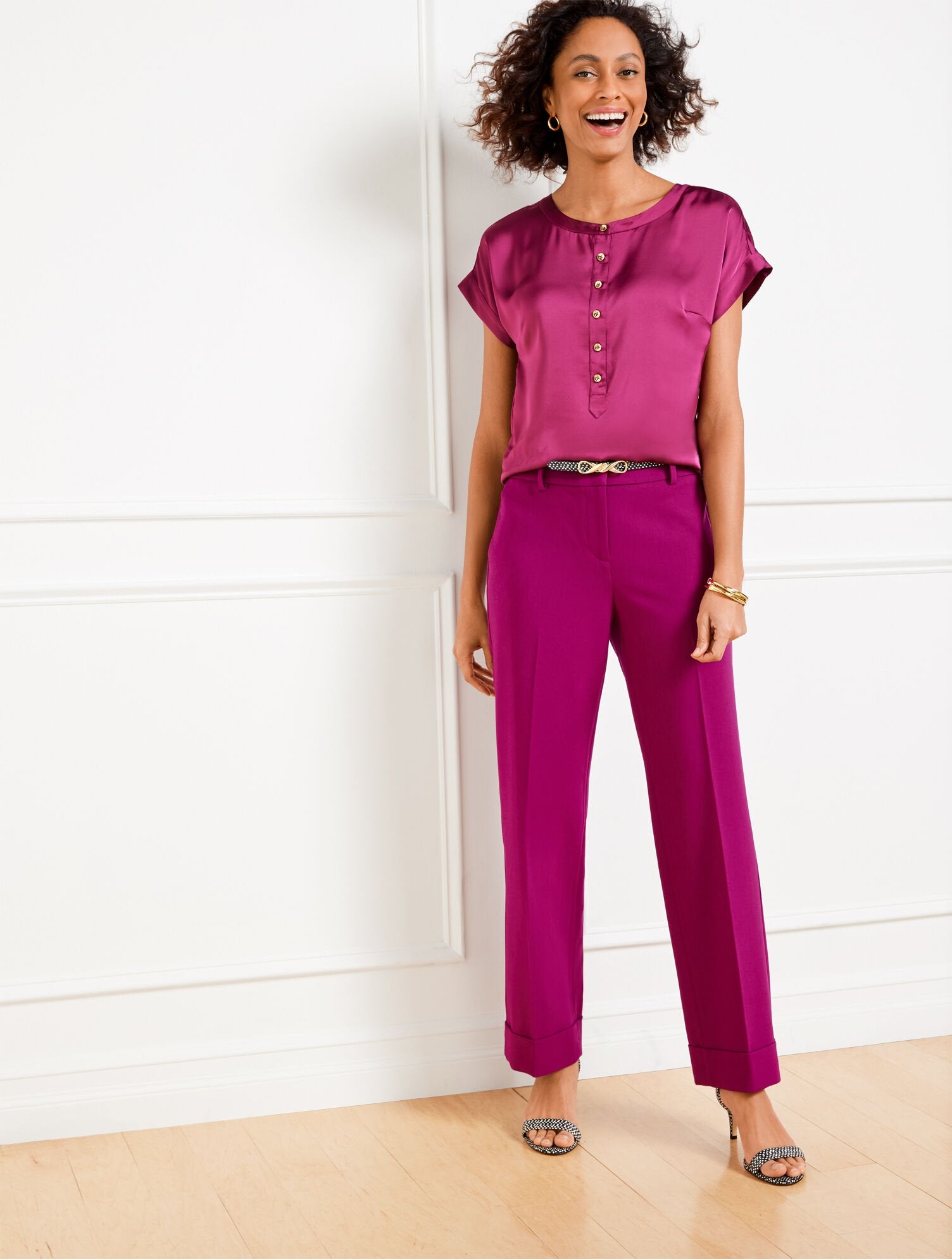 TAILORED STRETCH SLIM WIDE ANKLE PANTS | Talbots outlet