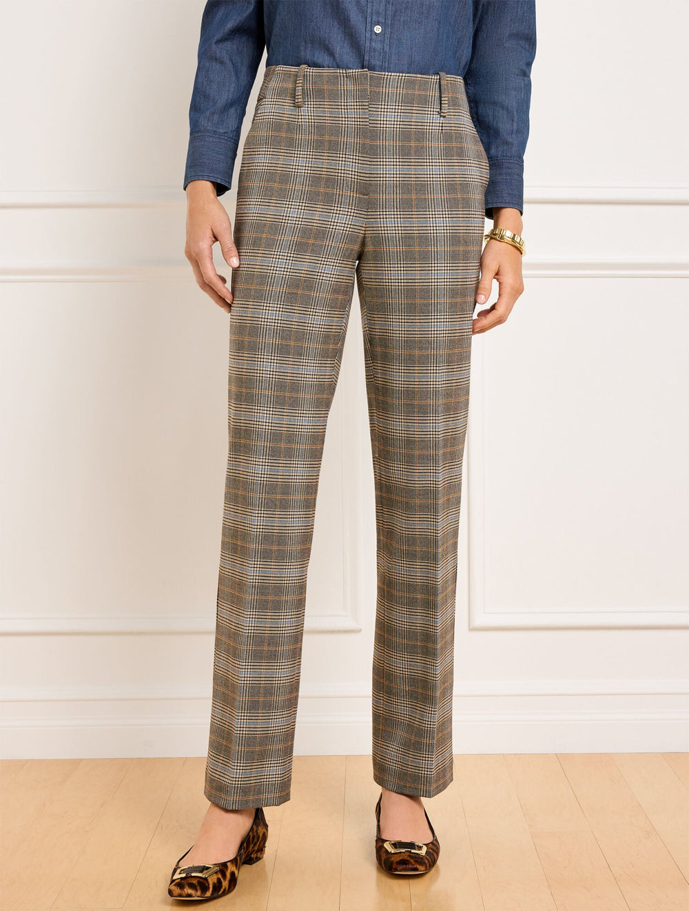 TALBOTS SOUTHAMPTON STRAIGHT LEG PANTS - GLEN PLAID | Talbots discount