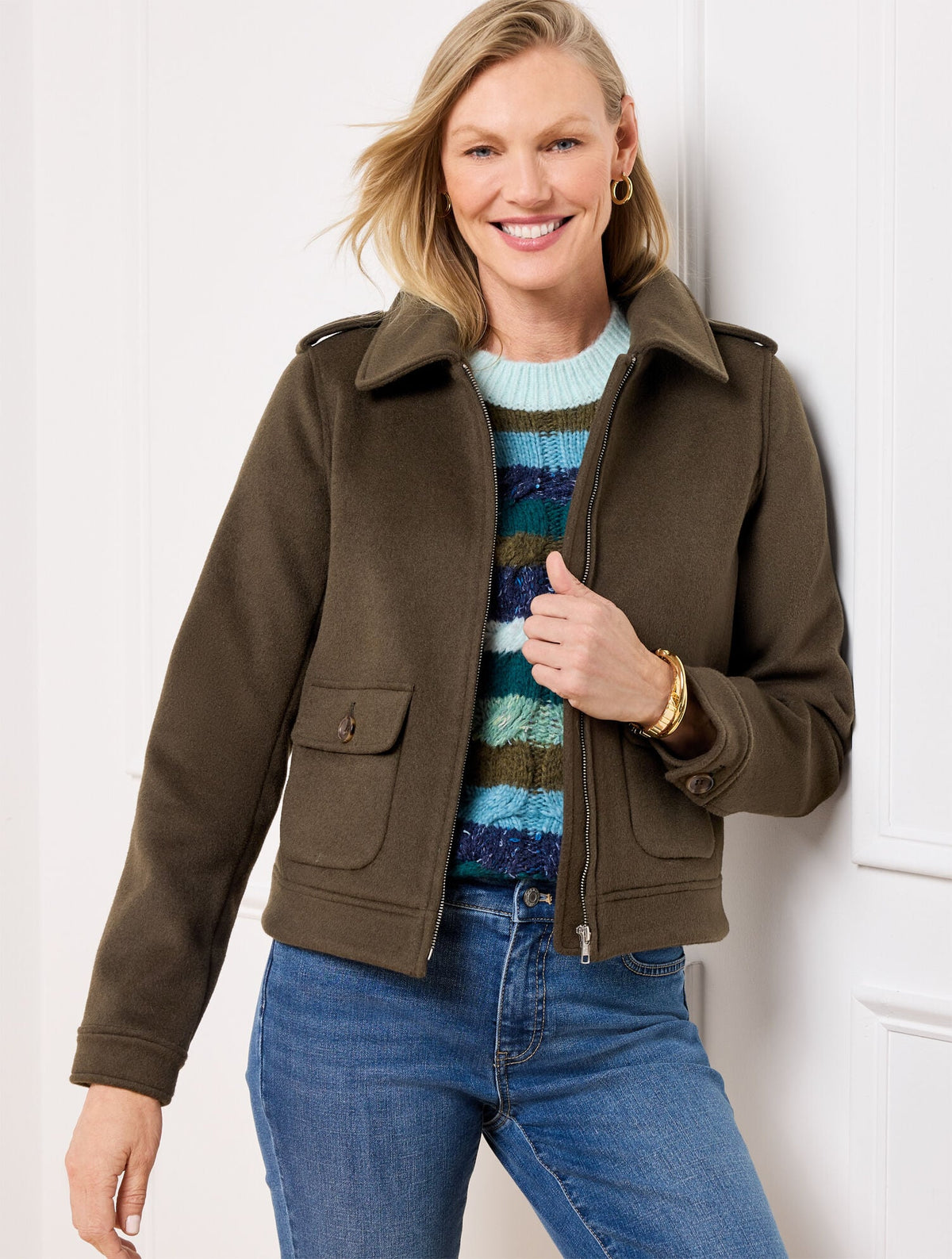BRUSHED WOOL BLEND BOMBER JACKET | Talbots discount