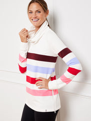 MODAL FRENCH TERRY SIDE ZIP PULLOVER - MAZE STRIPE | Talbots online