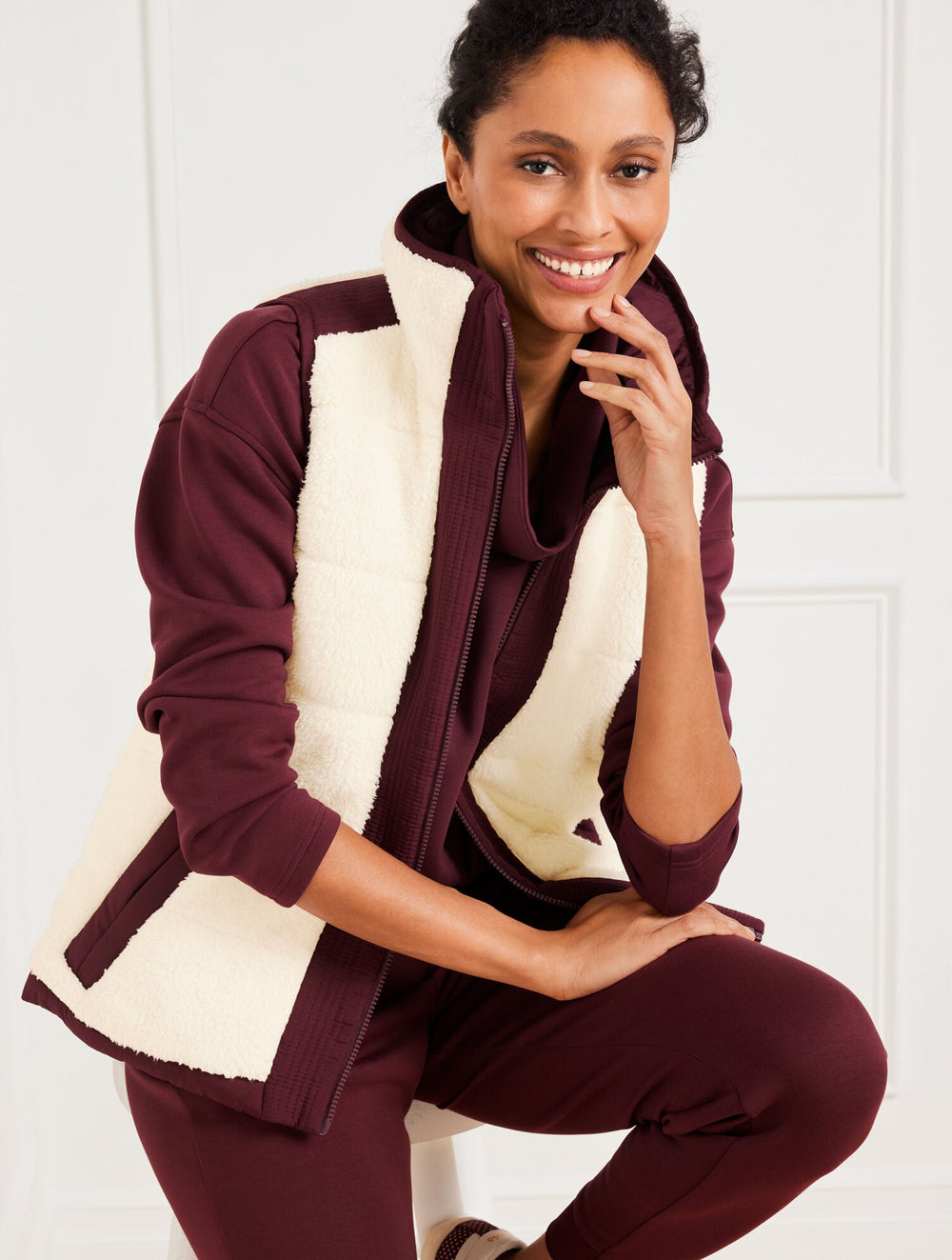 REVERSIBLE SHERPA PUFFER VEST | Talbots outlet