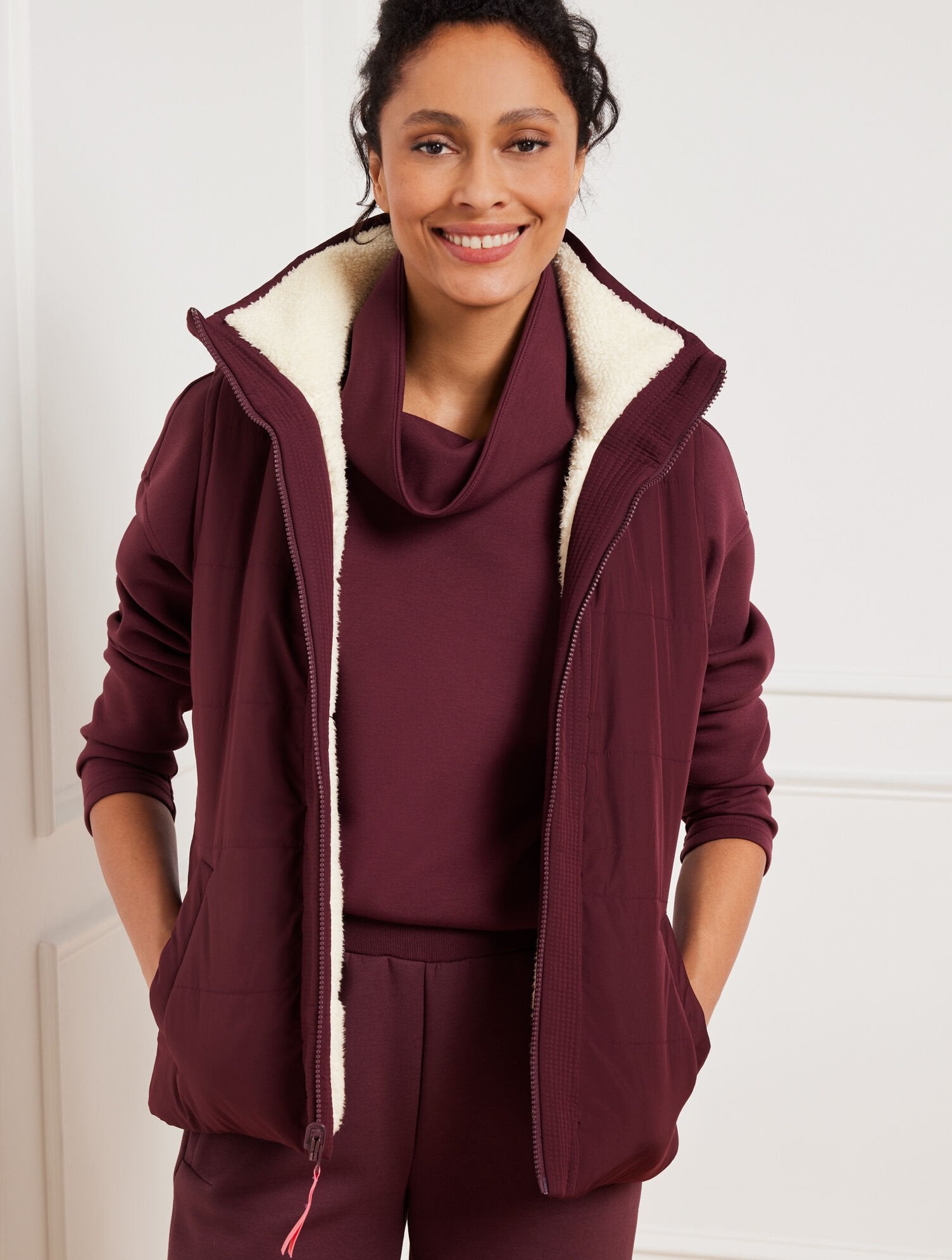REVERSIBLE SHERPA PUFFER VEST | Talbots outlet