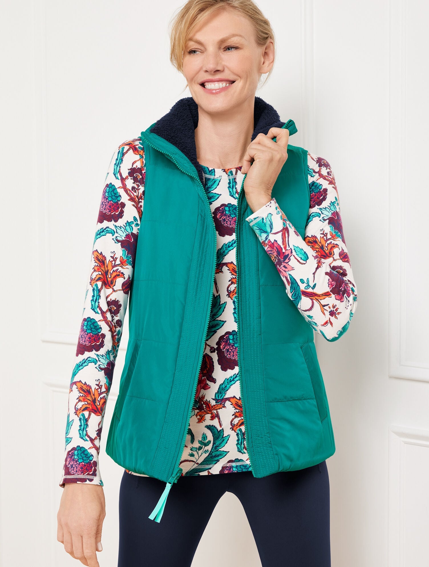 REVERSIBLE SHERPA PUFFER VEST | Talbots outlet