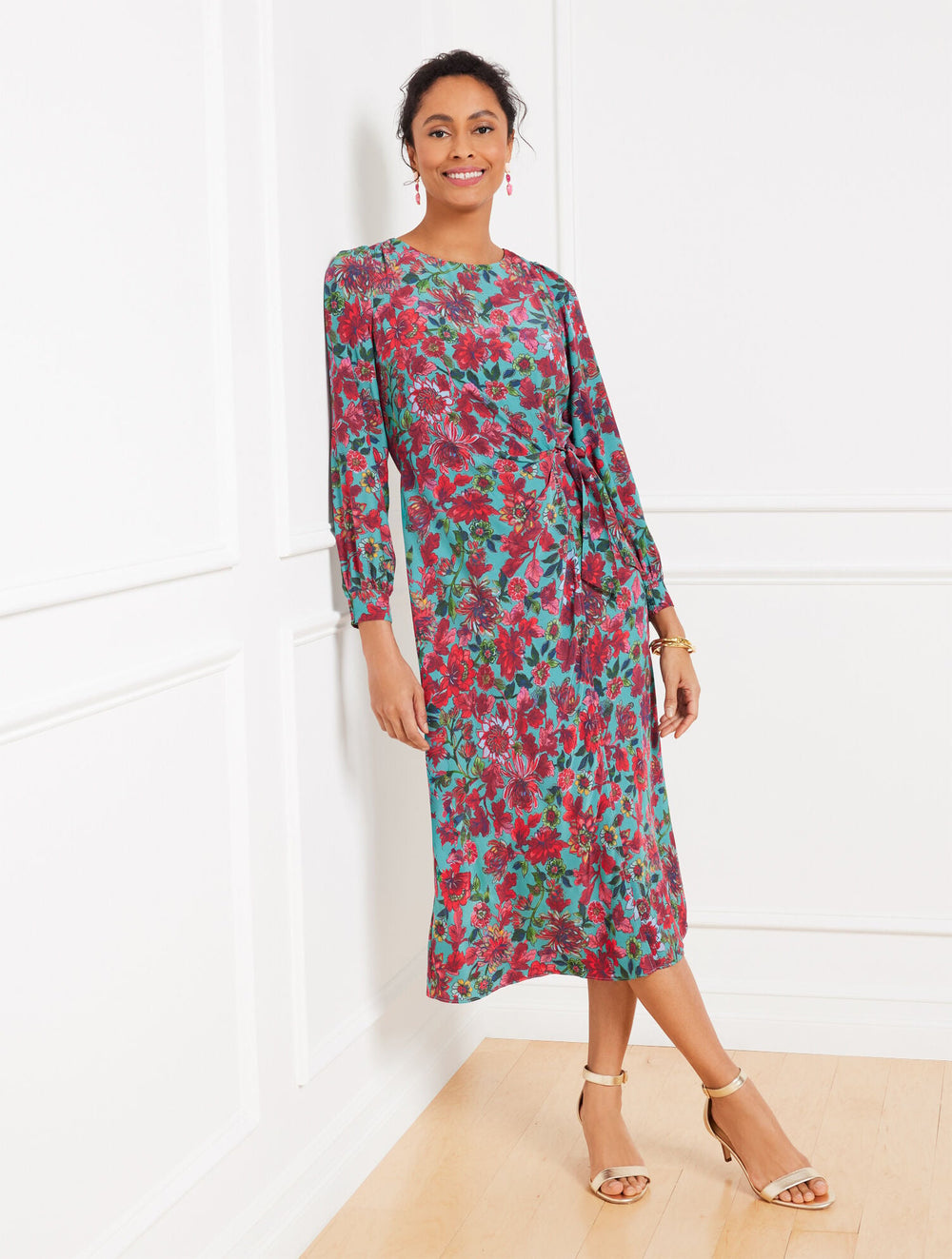 SIDE TIE MIDI DRESS - STUNNING FLORAL | Talbots outlet