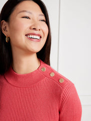 BUTTON MOCKNECK RIBBED SHIFT DRESS | Talbots online