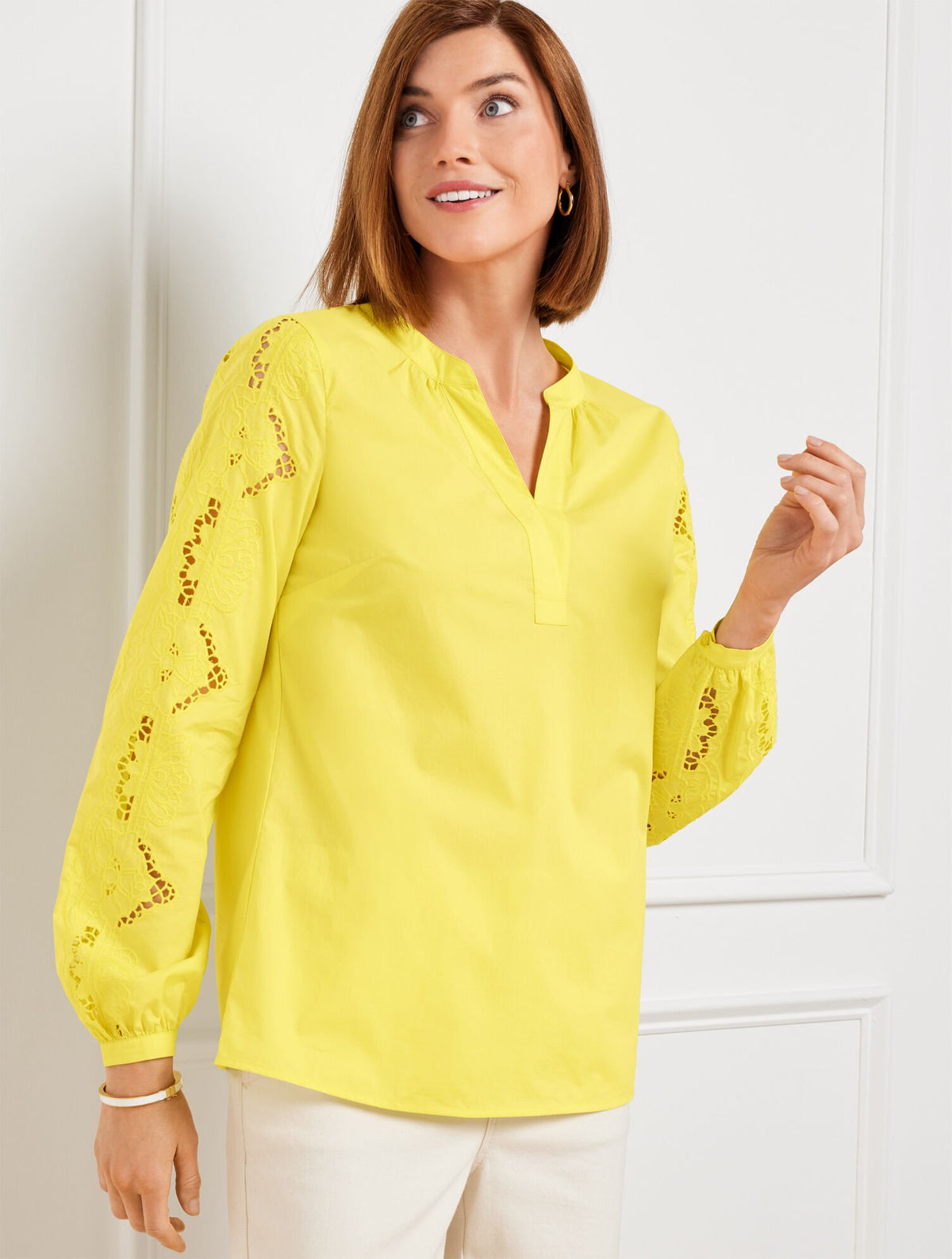 EMBROIDERED POPLIN TOP | Talbots discount