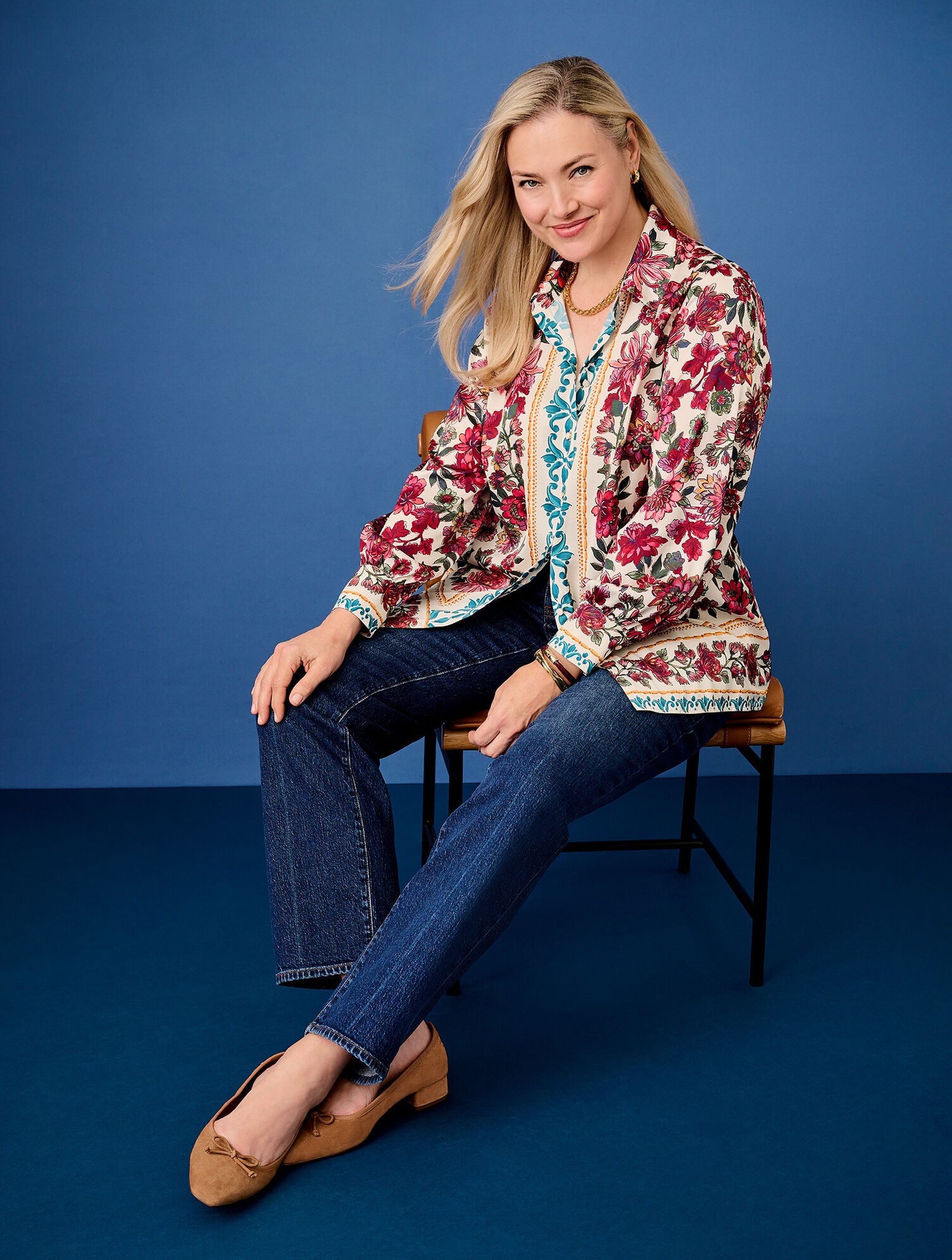 SOFT SATIN CHARMEUSE BUTTON FRONT SHIRT - STUNNING FLORAL | Talbots for sale