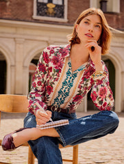 SOFT SATIN CHARMEUSE BUTTON FRONT SHIRT - STUNNING FLORAL | Talbots for sale