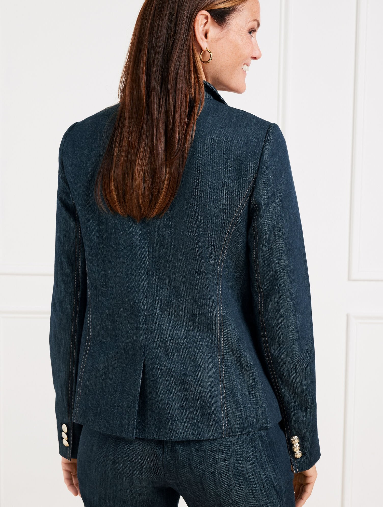REFINED DENIM DOUBLE BREASTED BLAZER | Talbots sale