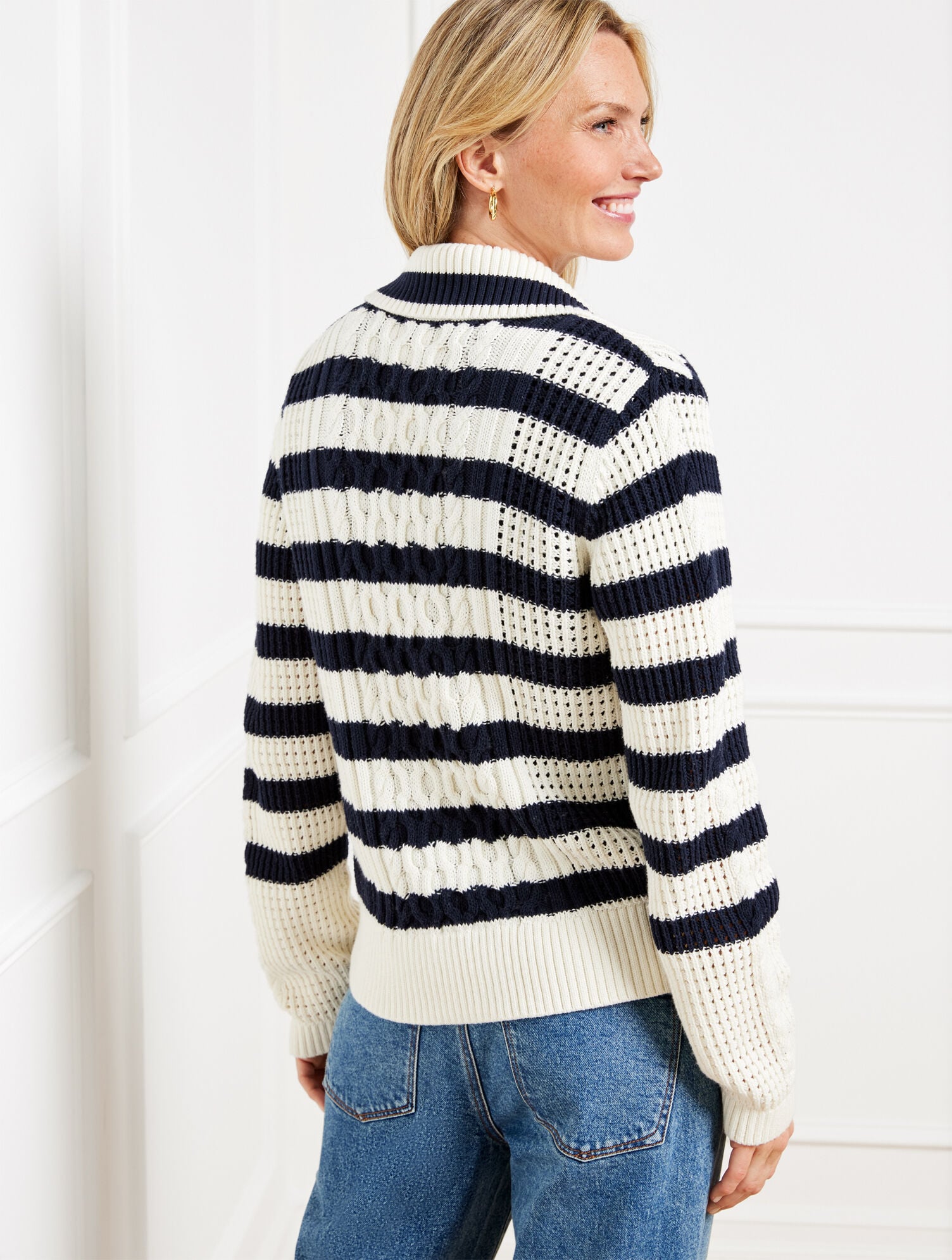 CABLE KNIT SWEATER JACKET - STRIPE | Talbots online