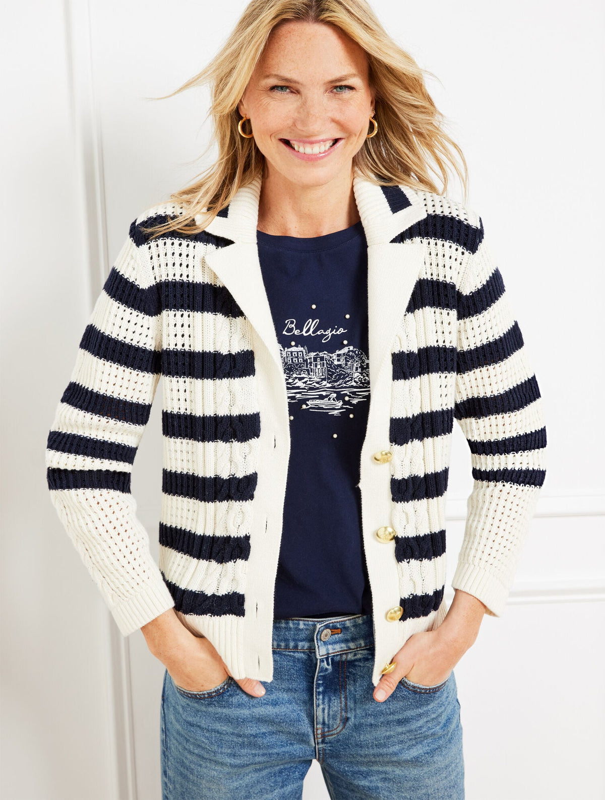 CABLE KNIT SWEATER JACKET - STRIPE | Talbots online