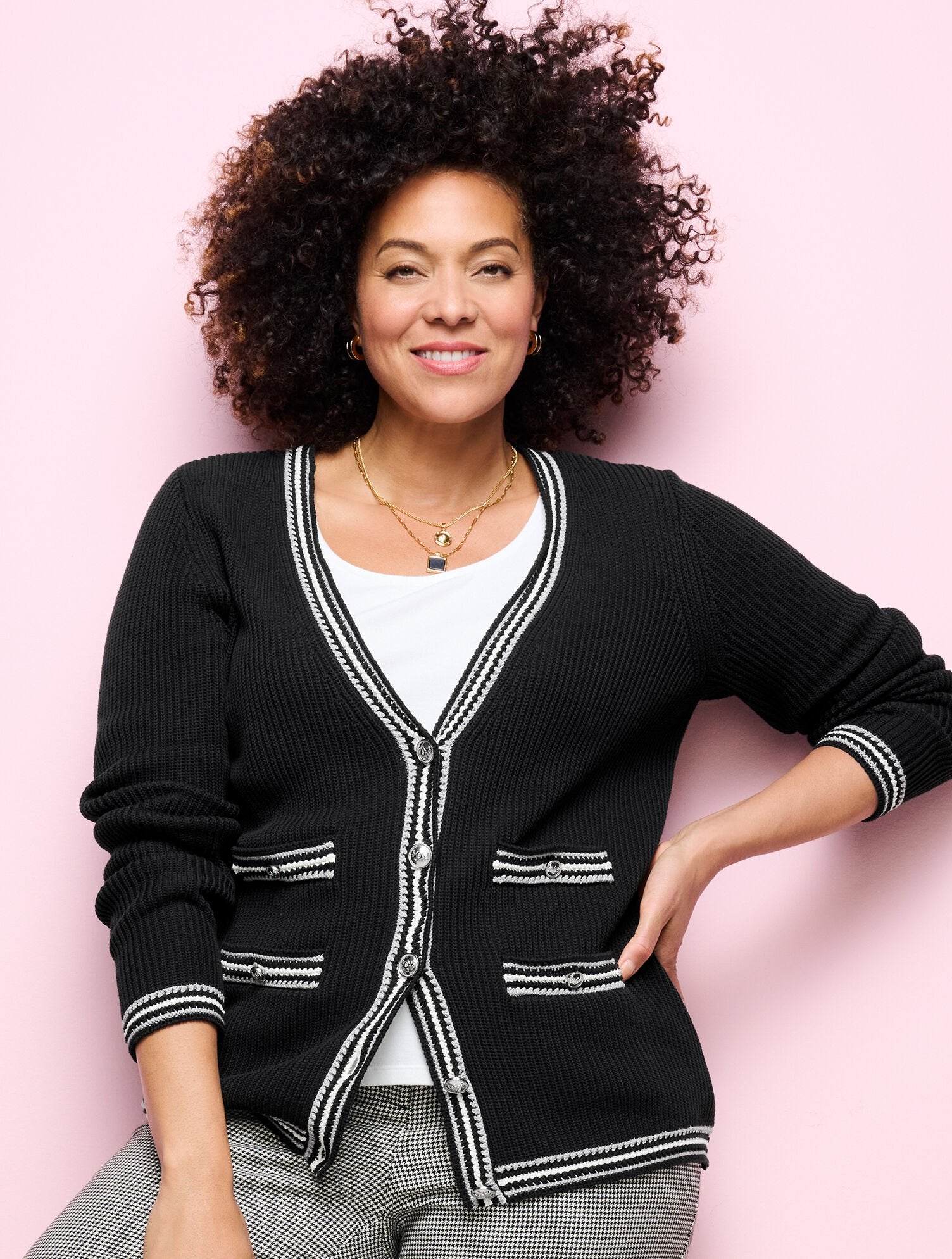 TEXTURE V-NECK CARDIGAN - TIPPED STRIPE | Talbots outlet