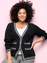 TEXTURE V-NECK CARDIGAN - TIPPED STRIPE | Talbots outlet