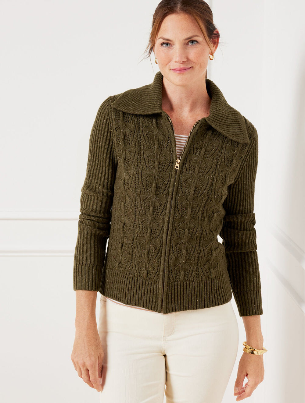 POINTELLE KNIT SWEATER JACKET - TWEED | Talbots on sale