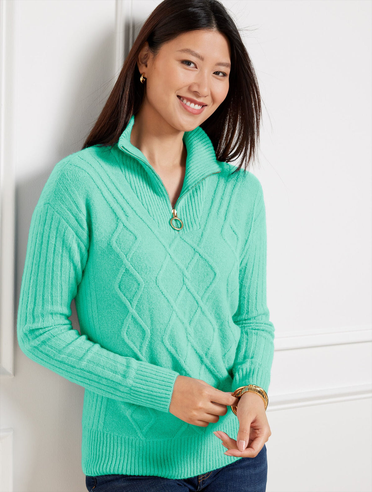 CABLE KNIT HALF-ZIP SWEATER | Talbots US