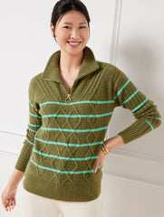 CABLE KNIT HALF-ZIP SWEATER - STRIPE | Talbots on sale
