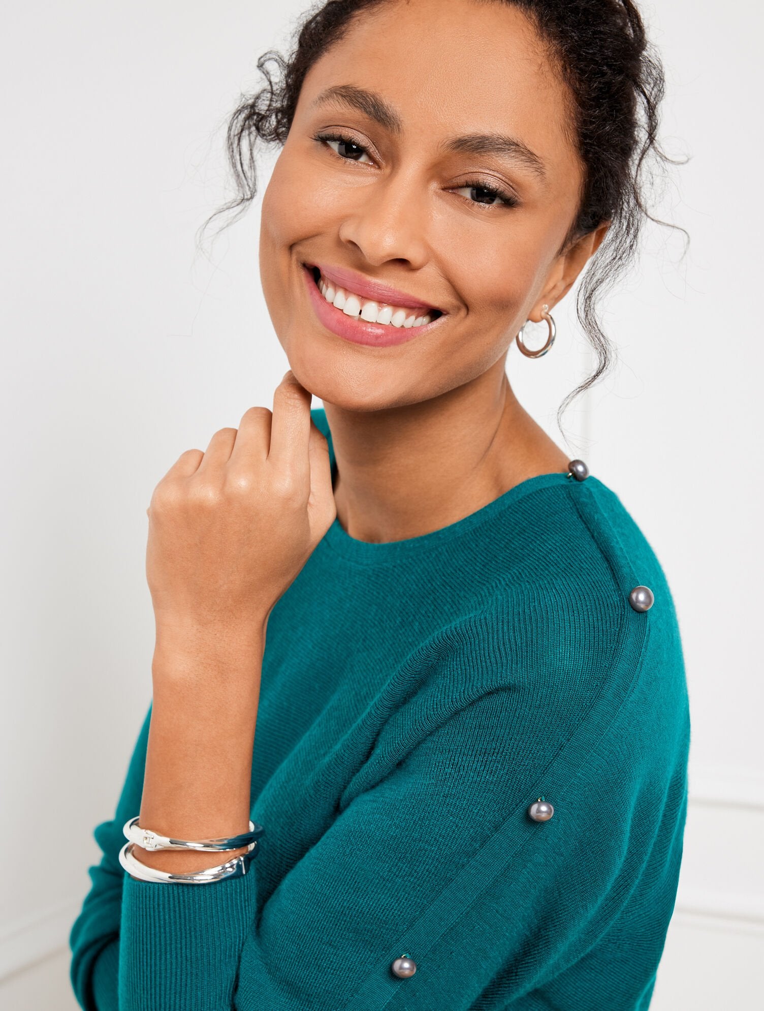 WOOL BLEND BUTTON DOLMAN SWEATER | Talbots online