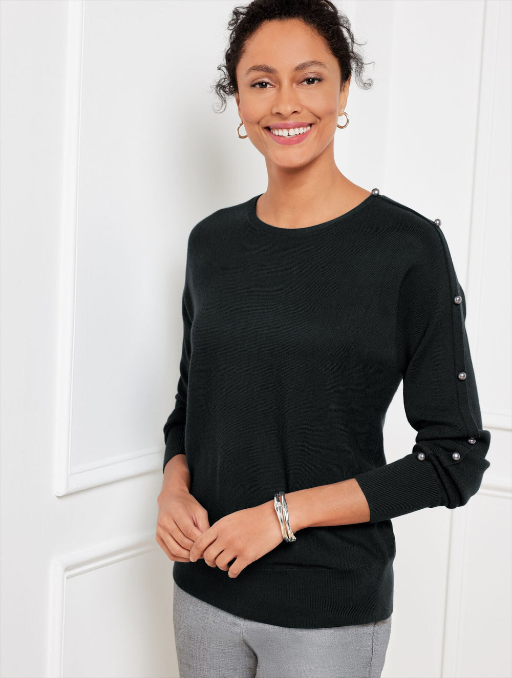 WOOL BLEND BUTTON DOLMAN SWEATER | Talbots online
