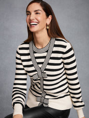 BOW FRONT TEXTURE STITCH CARDIGAN - FRENCH STRIPE | Talbots for sale