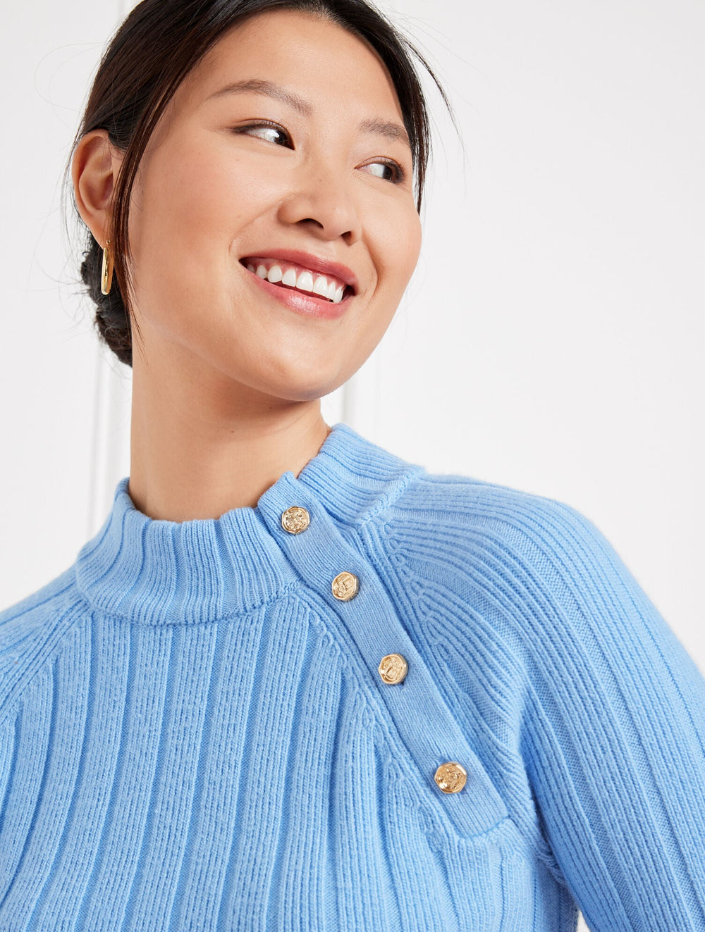 RIBBED BUTTON MOCKNECK SWEATER | Talbots outlet