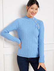 RIBBED BUTTON MOCKNECK SWEATER | Talbots outlet