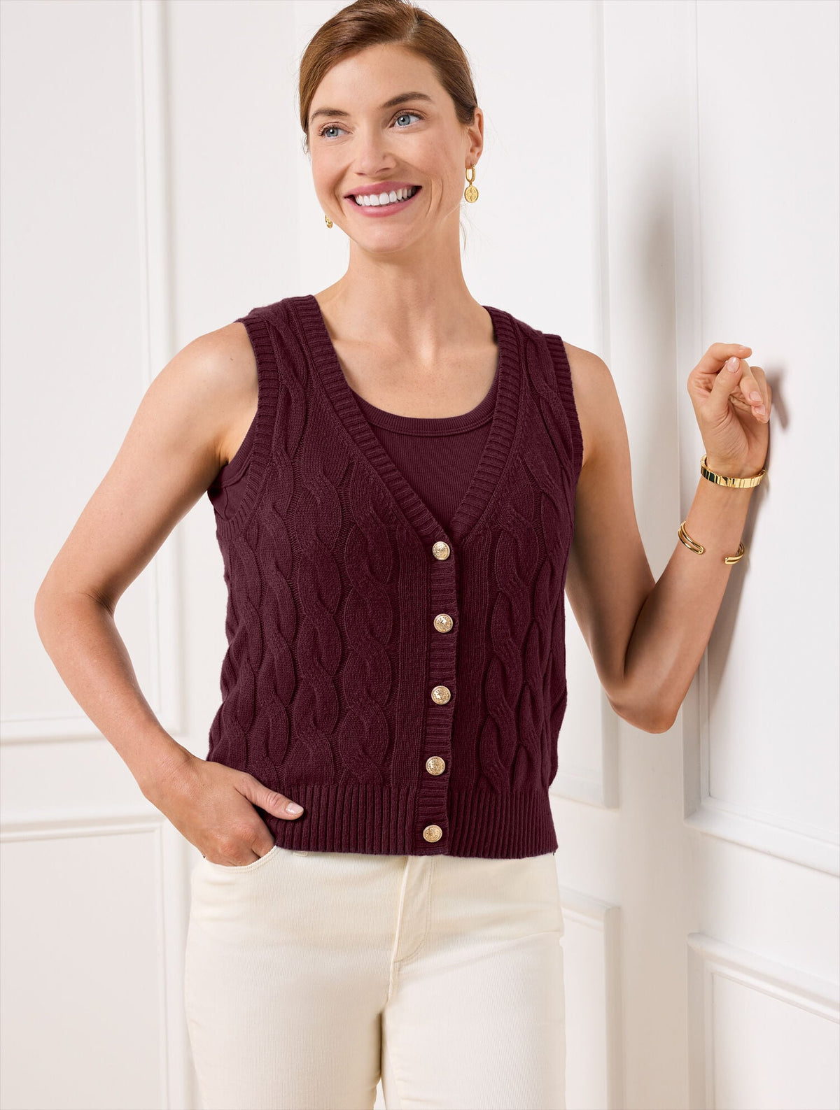 CABLE KNIT V-NECK SWEATER VEST | Talbots near me