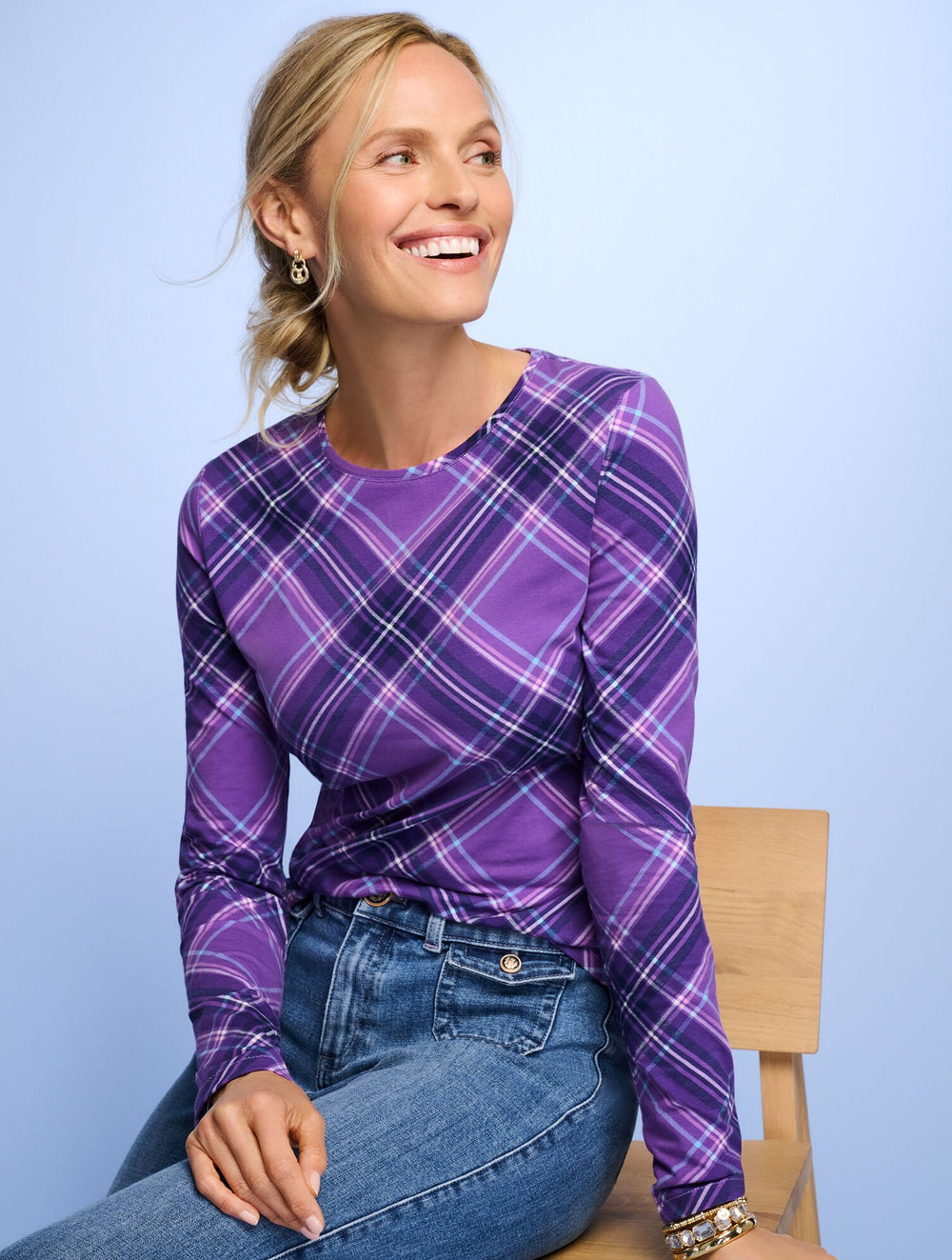 CREWNECK TEE - POINSETTIA PLAID | Talbots US