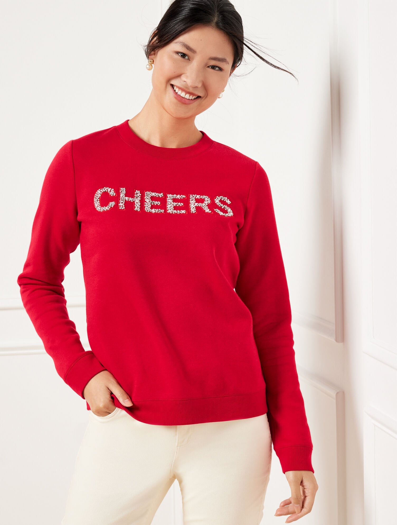 EMBELLISHED CREWNECK SWEATSHIRT - CHEERS | Talbots online