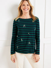 EMBROIDERED BATEAU NECK TEE - COCKTAIL | Talbots on sale