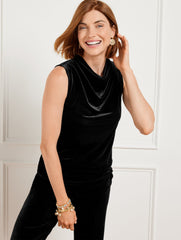 STRETCH VELVET COWL-NECK TOP | Talbots discount