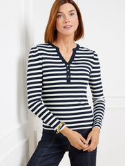 ROYAL STRIPE RIBBED HENLEY TEE | Talbots on sale